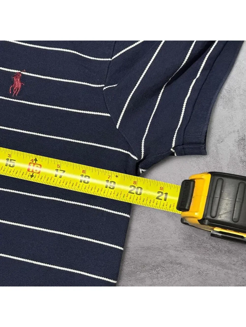 Vintage Y2K Polo Ralph Lauren Navy Blue Striped Slim Fit Polo Shirt - Fits Large